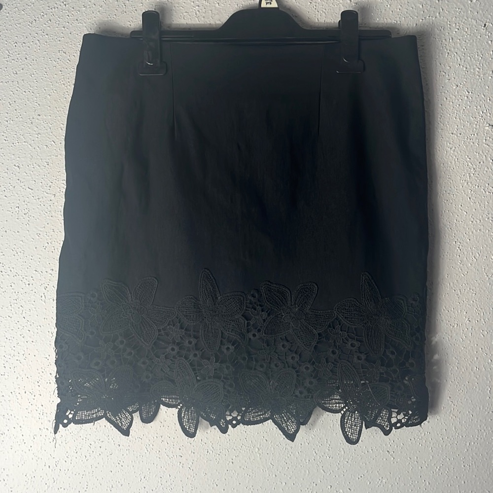 BCX Heavy Lace Trim Black Mini Skirt Sz XL
